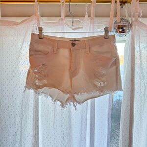 Cream Distressed Women Jean Shorts